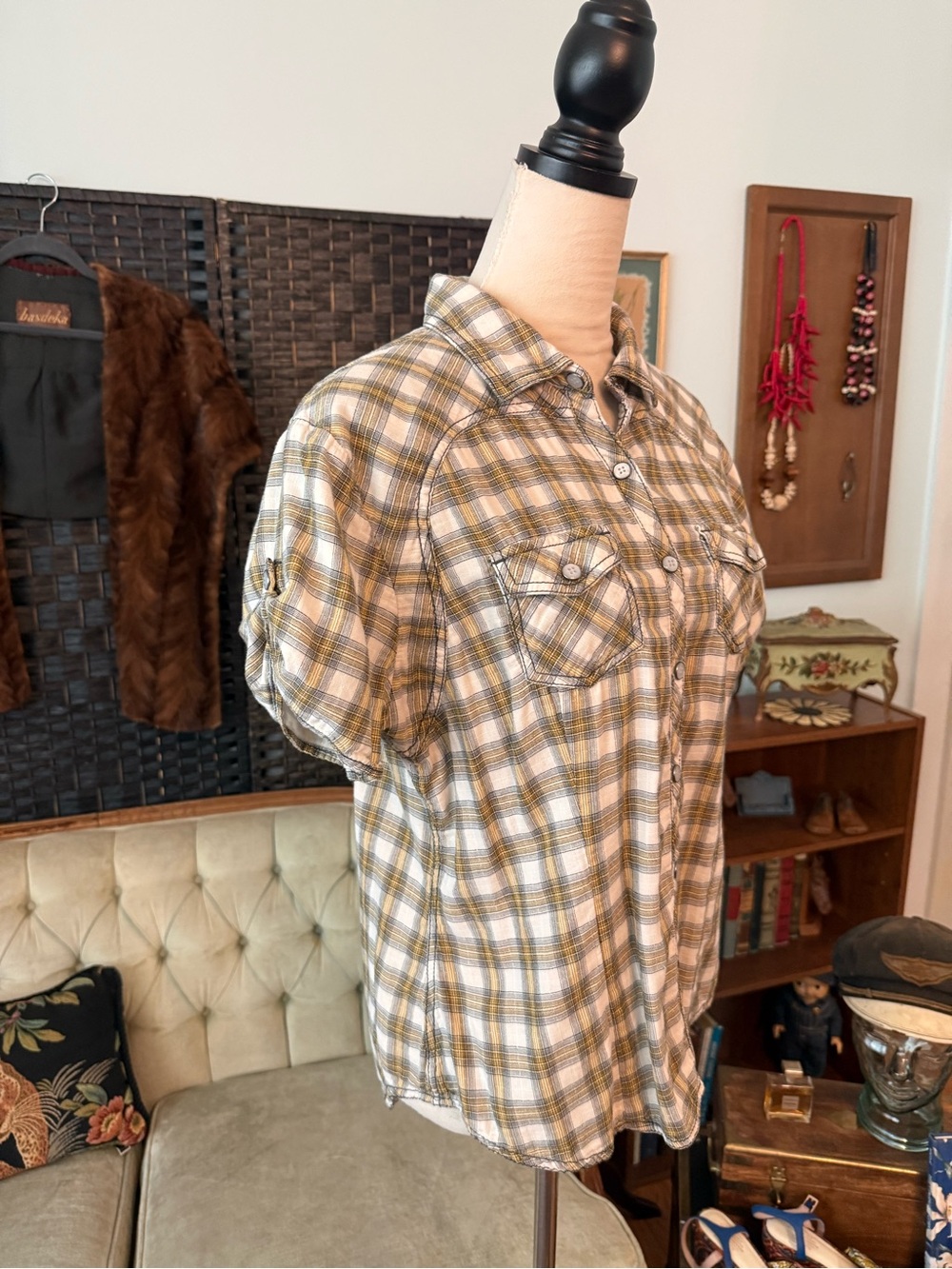 🏍️ Harley-Davidson Plaid Snap Button Women's Shirt Large Winged Back Logo Sz L - Picture 7 of 15